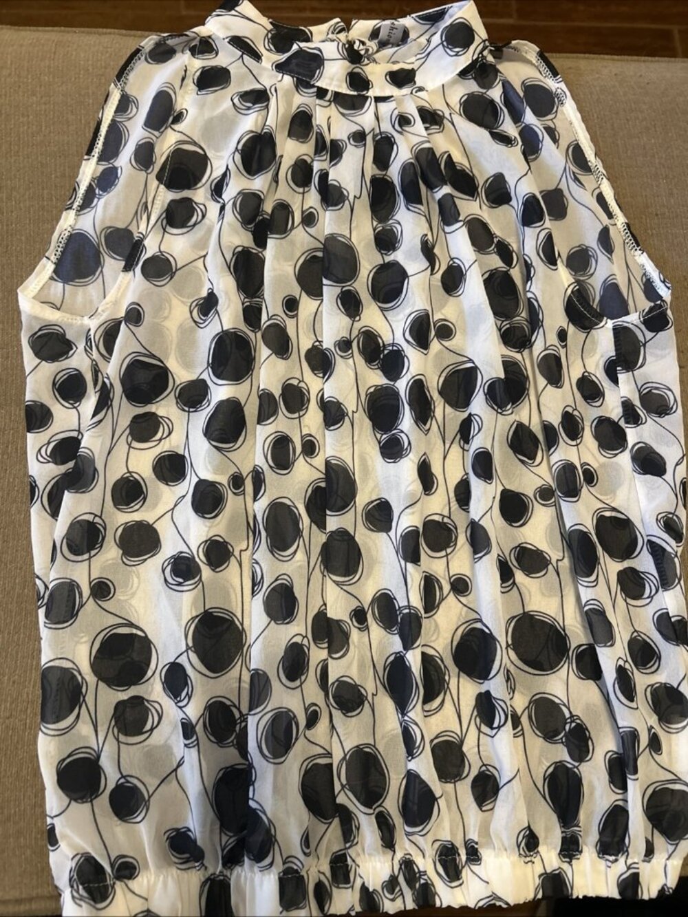 Fashion Women's Cream & Back dots Sheer Sleeveless Large W/Elastic Waistband